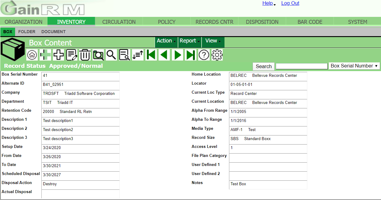 GainRM Inventory Page