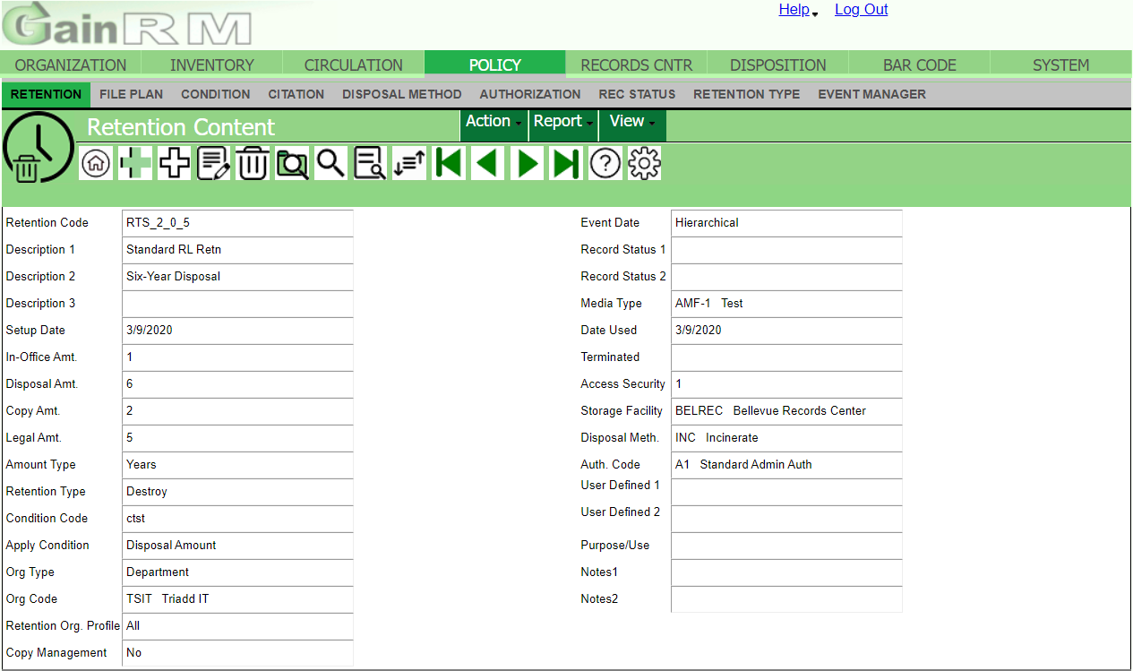 GainRM Retention Page